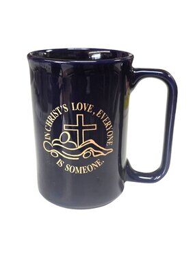 Navy Blue Ceramic Mug Religious "In Christs Love Everyone Is Someone" M Ware
